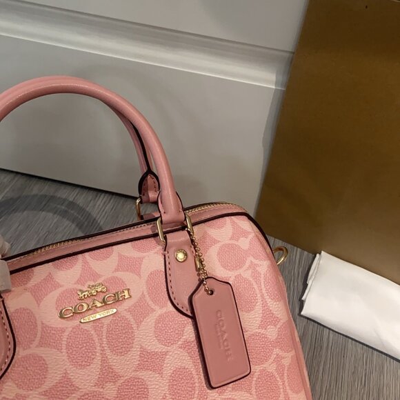 Coach Rowan Large Satchel Bag 2way In Signature Canvas In Powder Pink CAO77 NWT - Picture 5 of 8